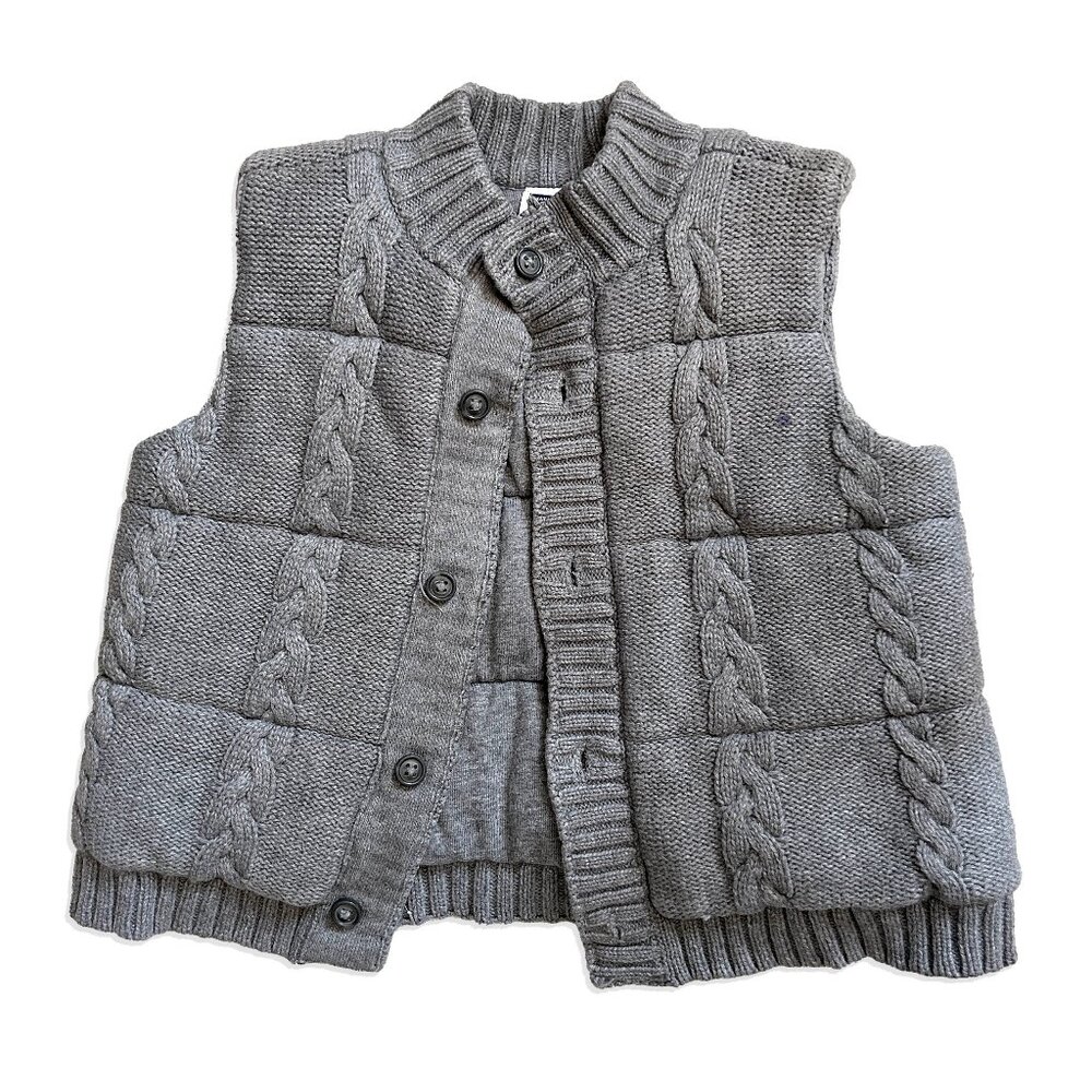 Grey Cable Knit Puffer Vest, 18-24m